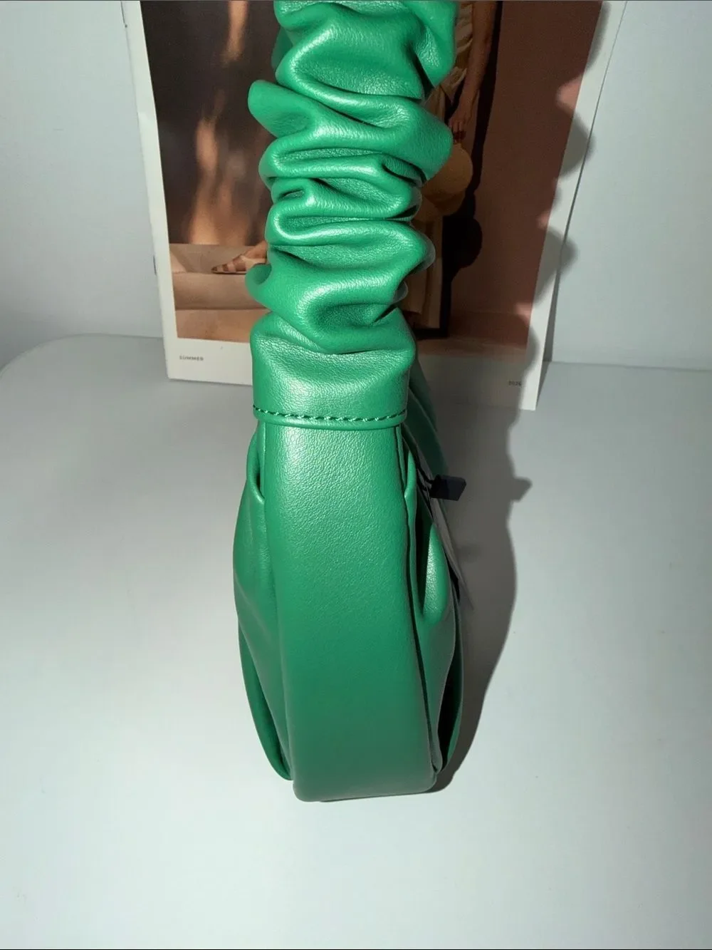 PLT Kelly Green Faux Leather Pleated Ruched Handle Mini Hobo Purse Bag